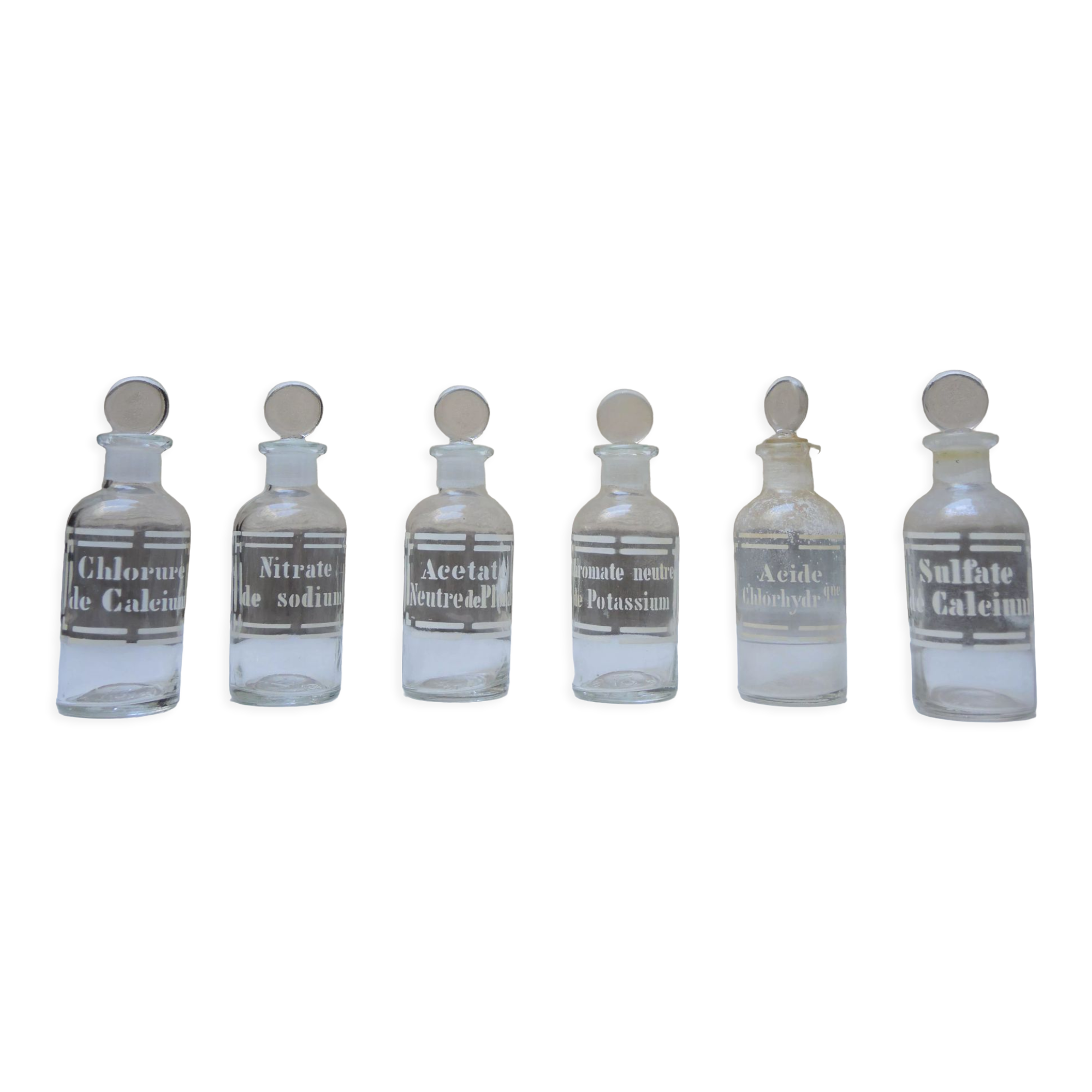 6 old glass chemist bottles