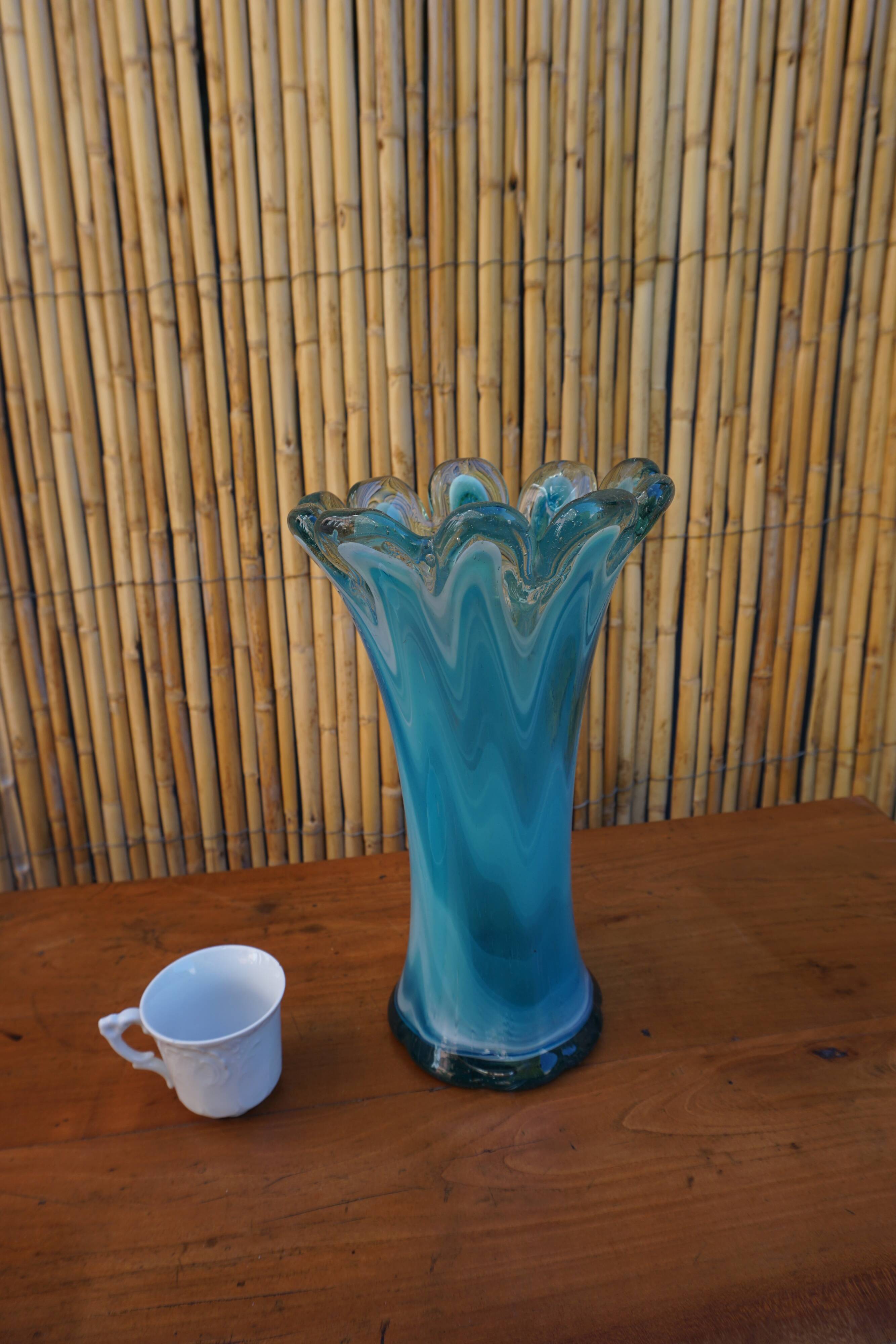 Blown glass vase in flower shape