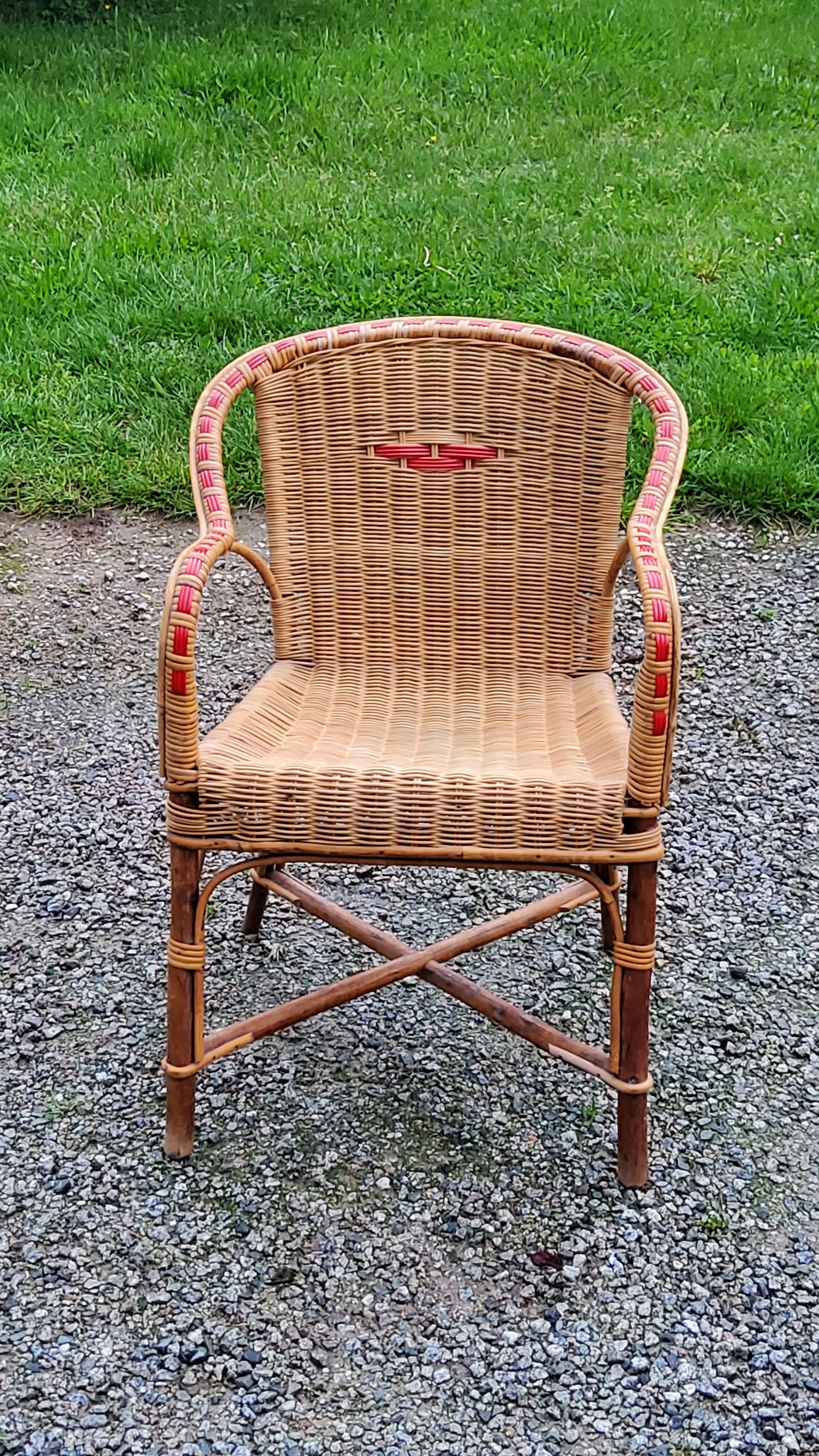 Rattan and wicker armchair from the 50s