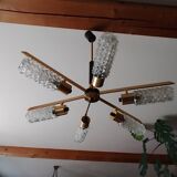 Arlus vintage brass and glass chandelier 6 lights