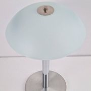 Mid-Century Mushroom Table Lamp in Sandblasted Glass, Stainless Steel & Chrome, 1960s