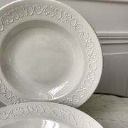 Set of 6 hollow plates Digoin Sarreguemines model Alphabet relief white 40s