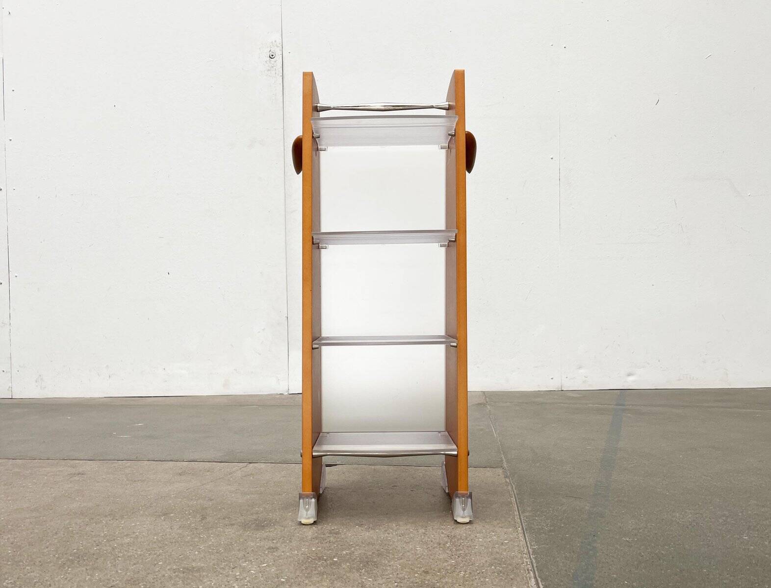 Postmodern CD storage unit in wood, metal, and plastic by Ezech, 1980s.