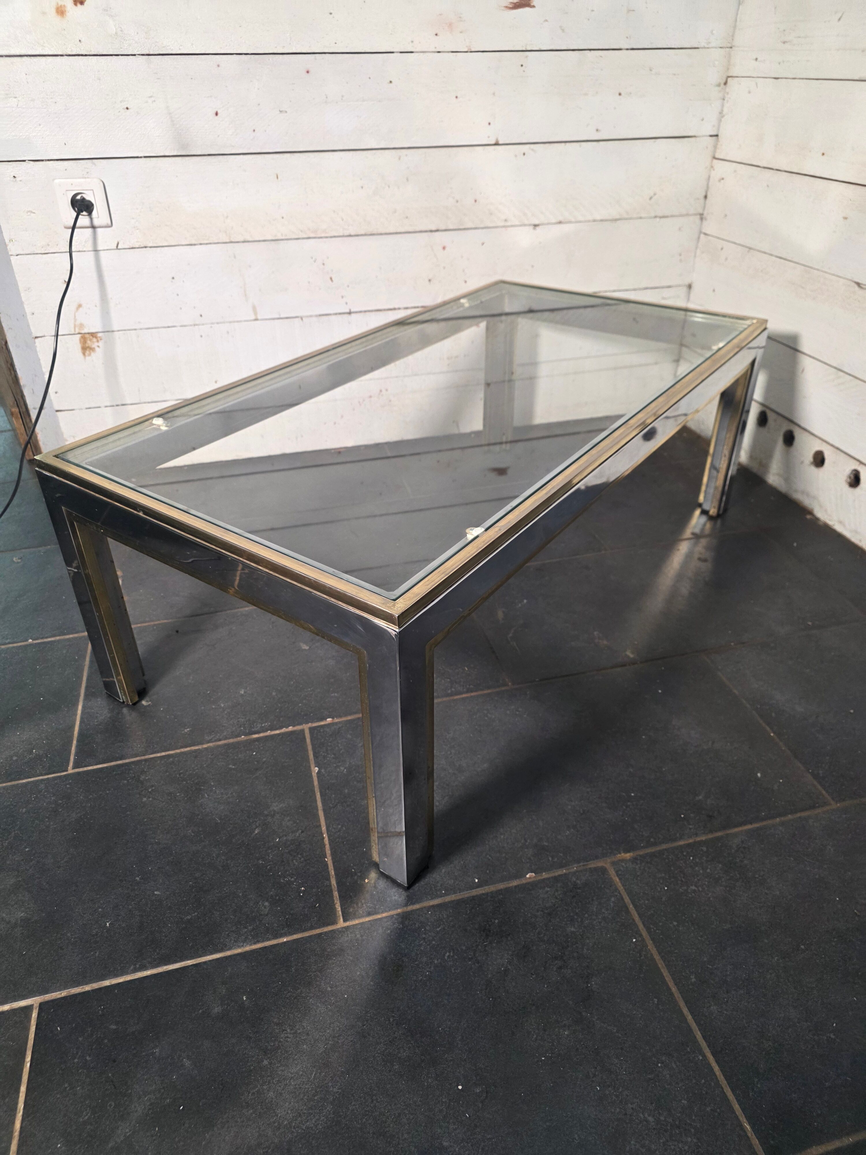 Chrome and gold metal coffee table by Romeo Rega from the 1970s.