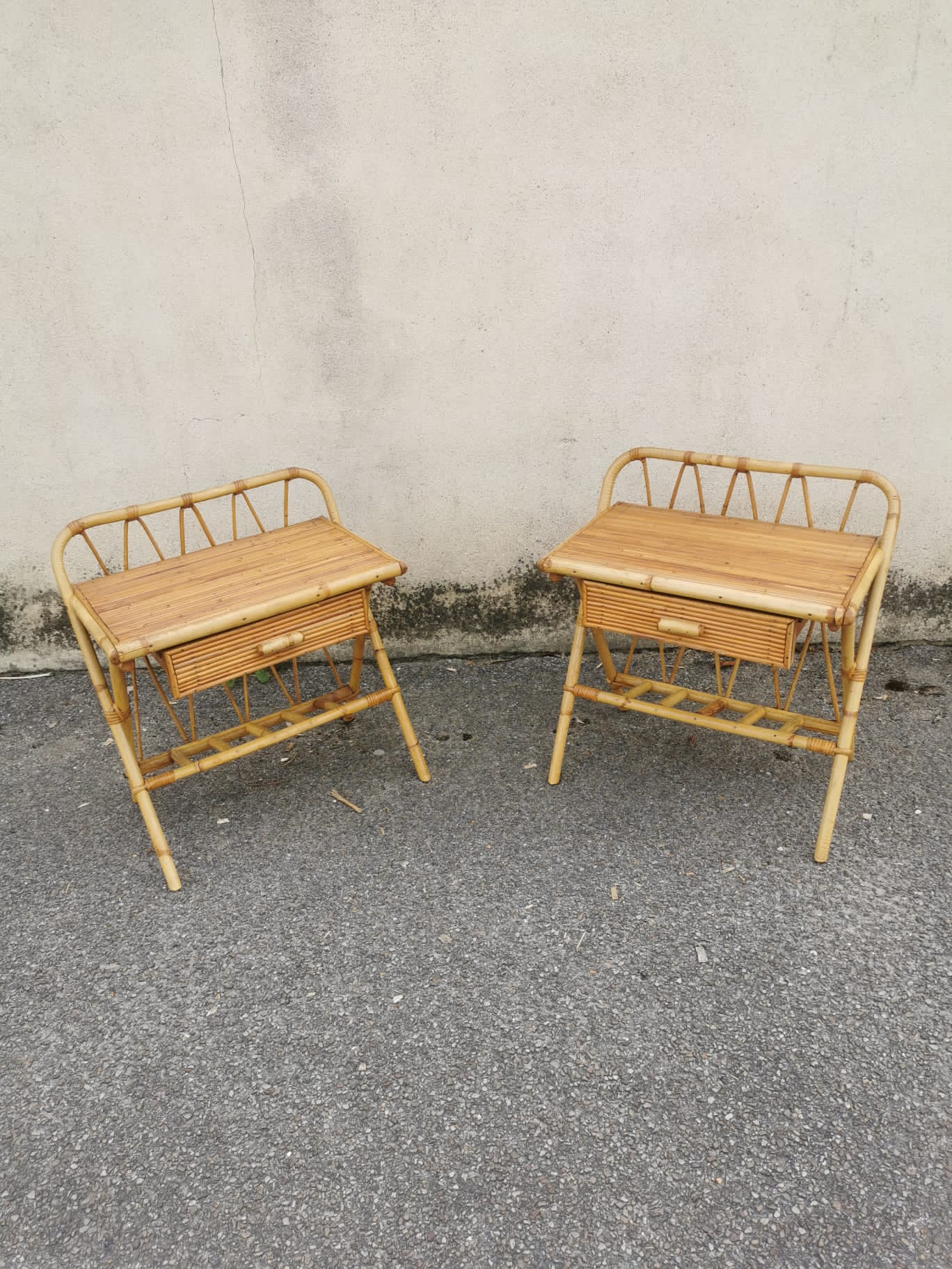 Pair of vintage rattan bedside tables