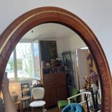Vintage oval mirror in wood and brass