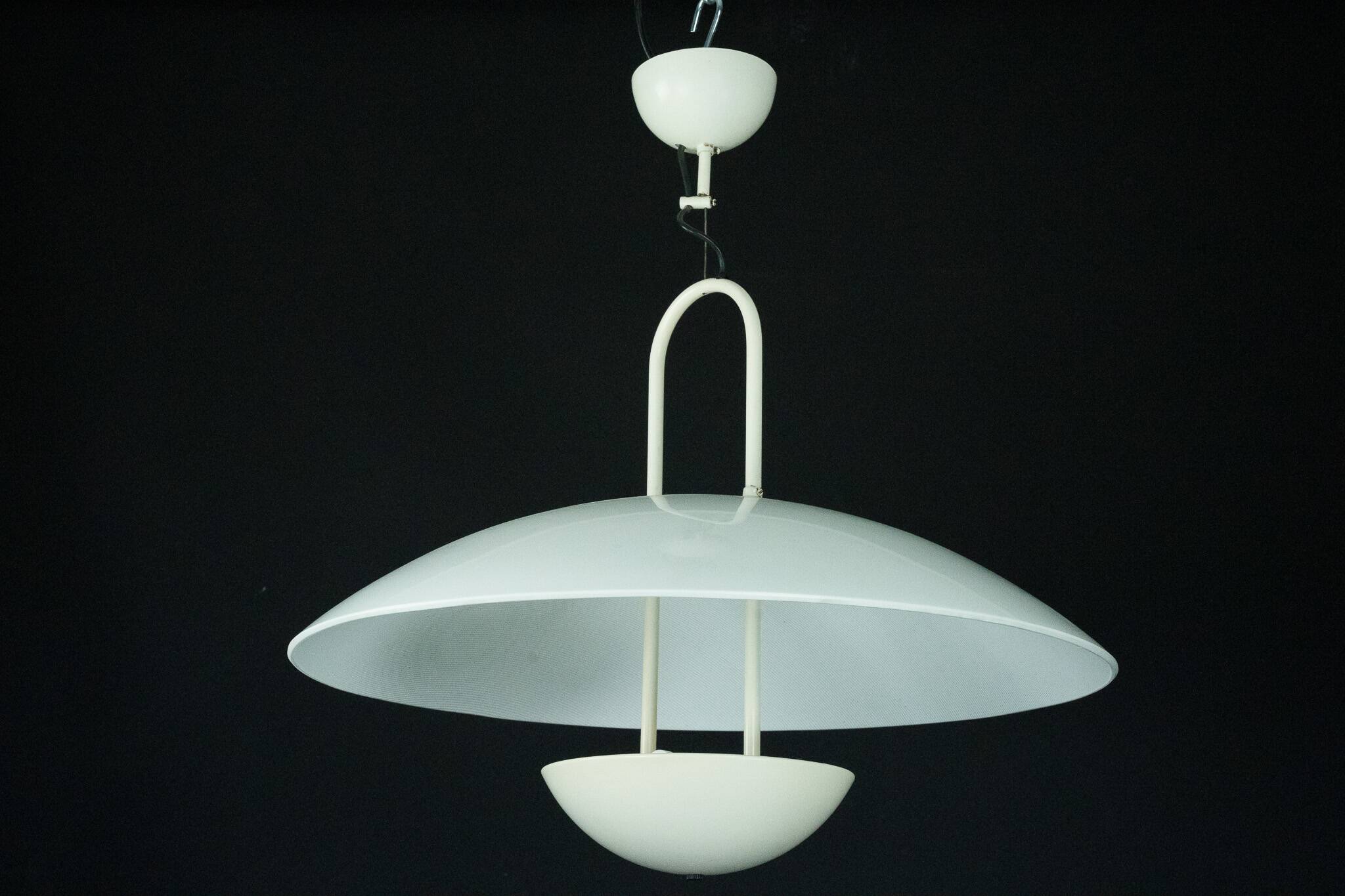 Vintage 1990s White Pendant Lamp with Glass Top Shade. Italy