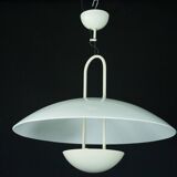 Vintage 1990s White Pendant Lamp with Glass Top Shade. Italy