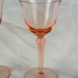 Set of 4 pink rosé glasses with twisted foot - 70s / 80s