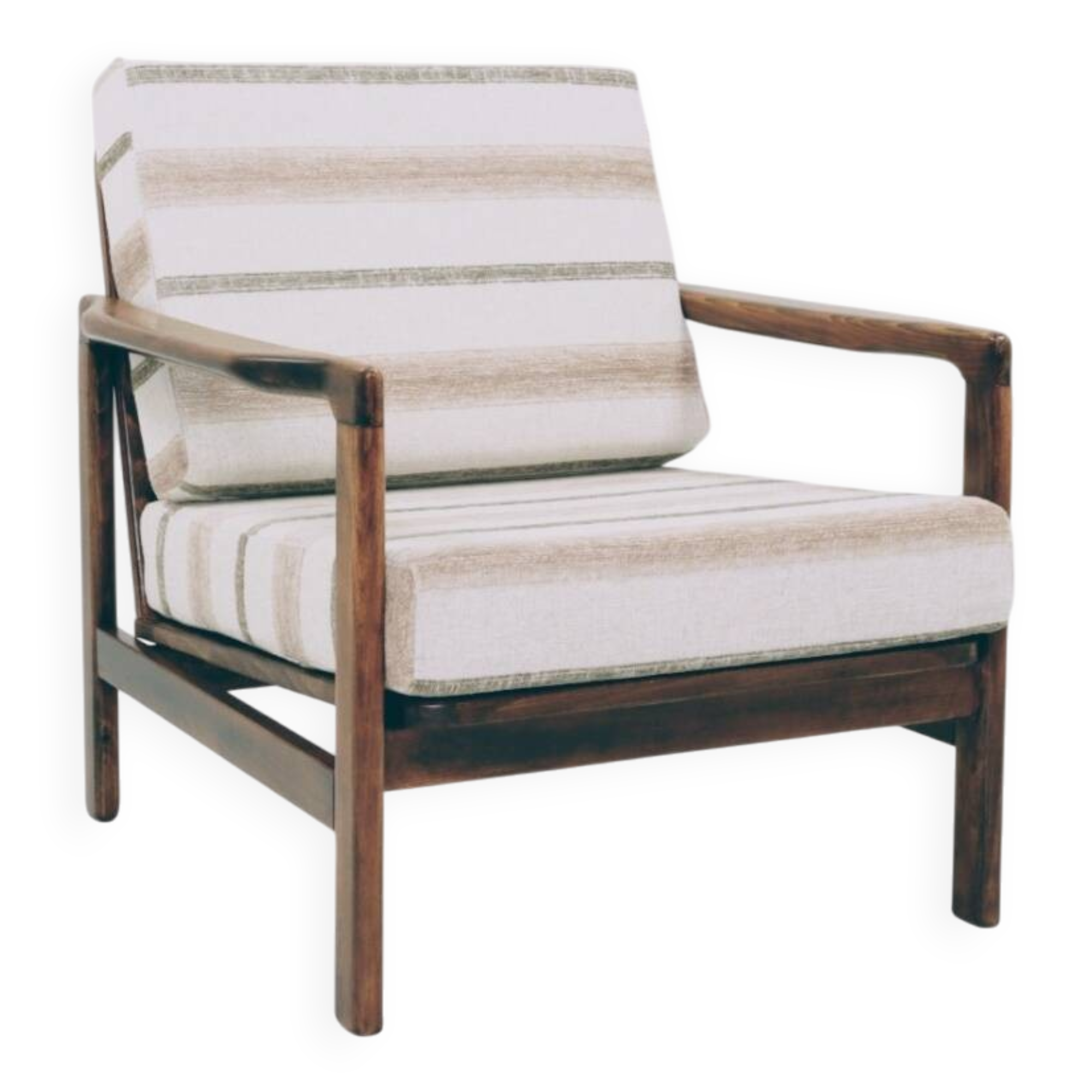 Scandinavian armchair natural linen beige striped fabric 1965