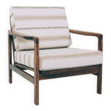 Scandinavian armchair natural linen beige striped fabric 1965