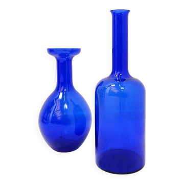 Pair of cobalt blue blown glass vases or carafes from the 1960s.