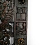 African door in carved wood and bronze of village chief Baboun, Cameroon, early 20th century