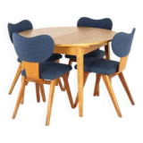 Dining set with round beech table + 4 'Heart' vintage dining chairs.