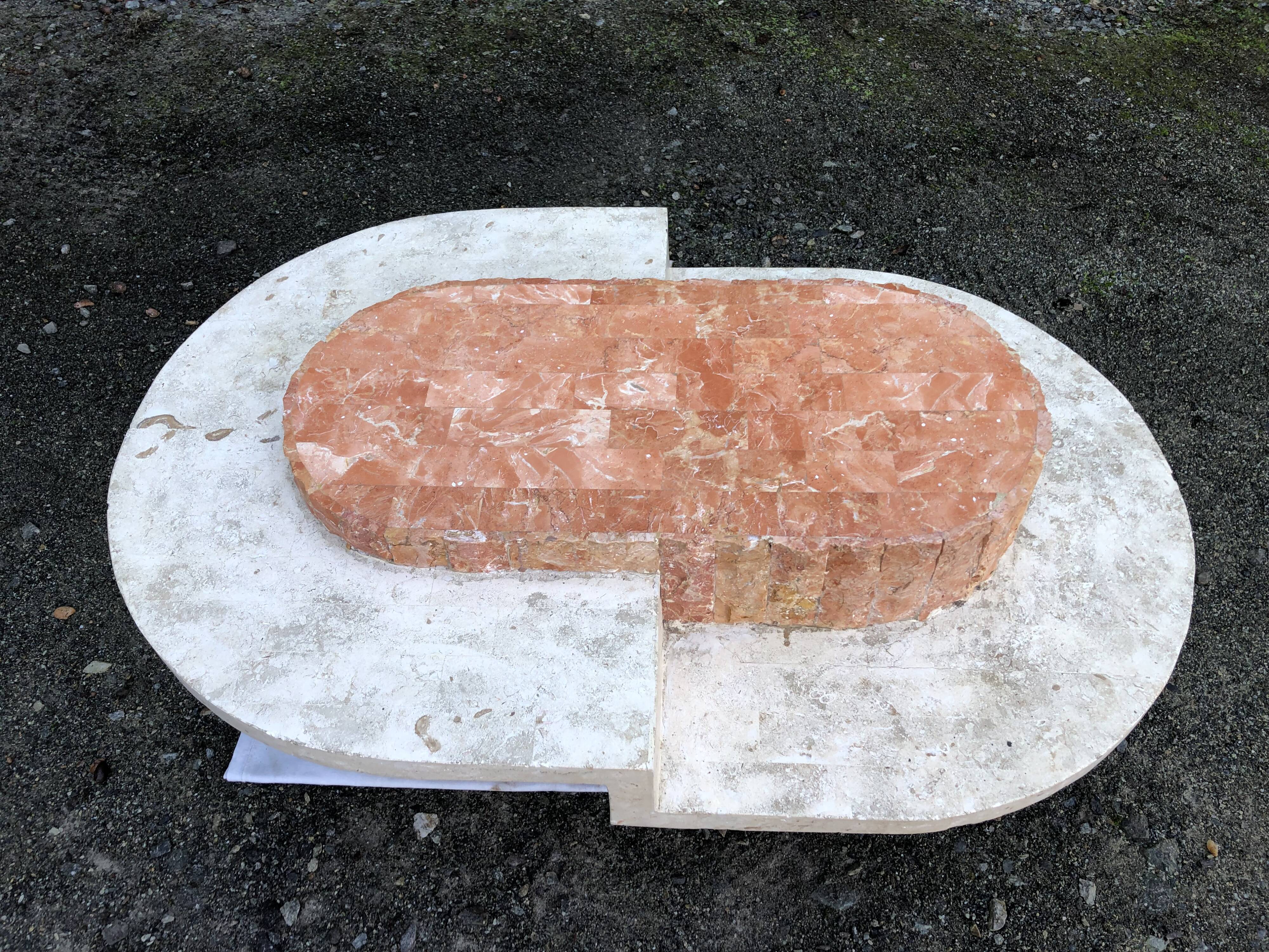 Vintage asymmetrical design coffee table in Mactan travertine stones by Magnussen ponte.