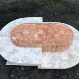 Vintage asymmetrical design coffee table in Mactan travertine stones by Magnussen ponte.