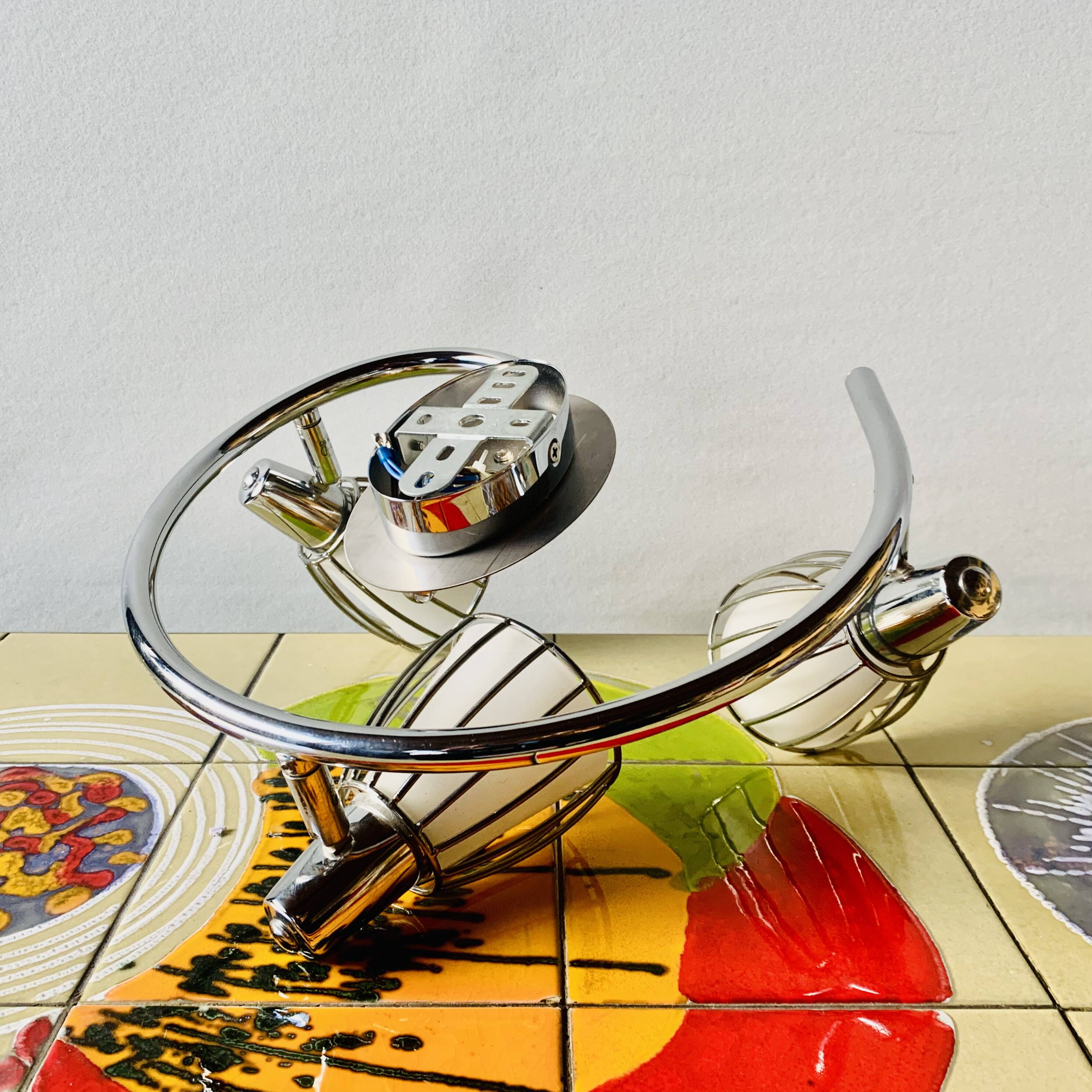 Vintage ceiling light with three adjustable spots in chrome metal