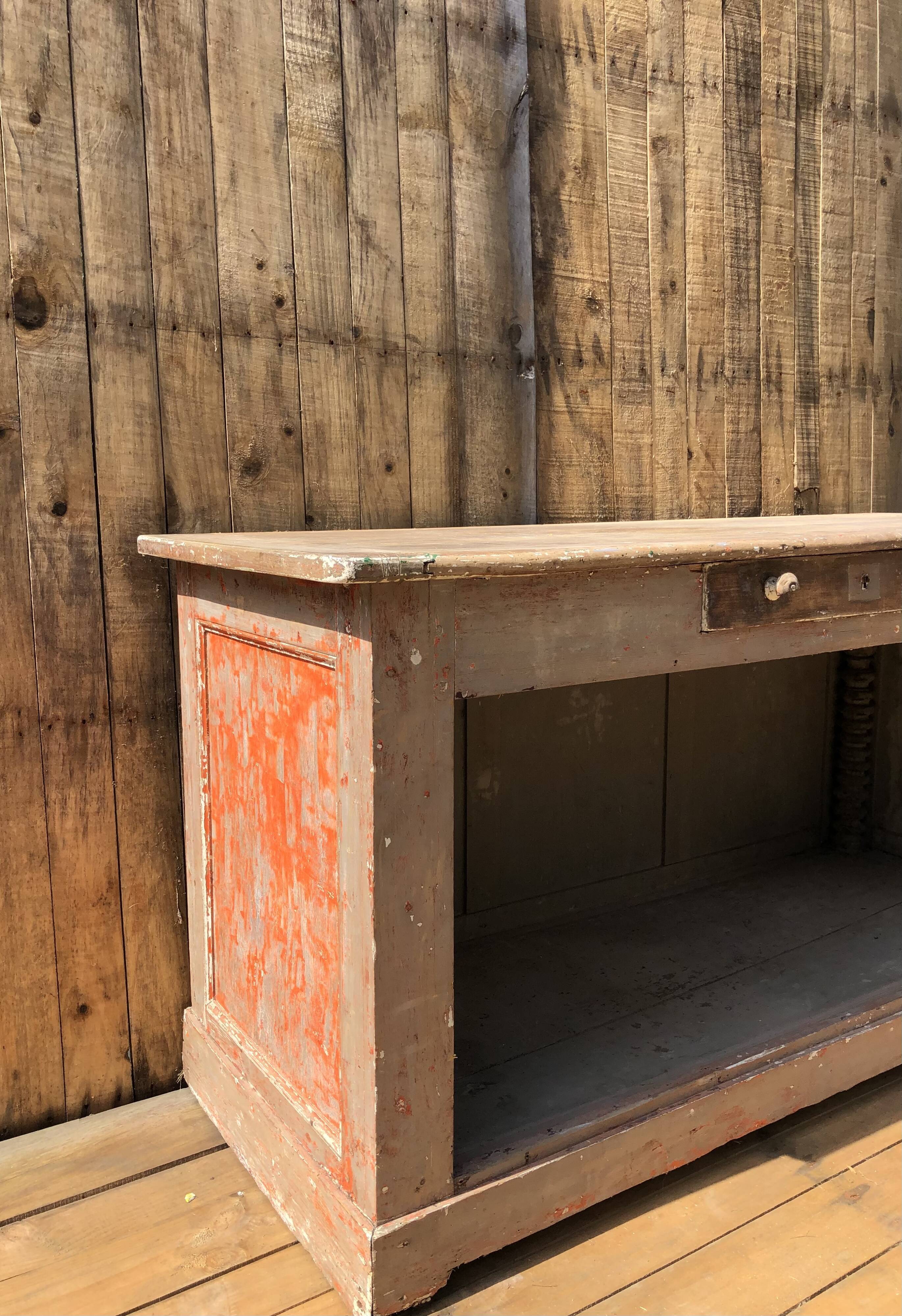 Patinated raw wood countertop