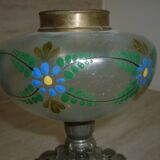 Painted oil lamp vase on pewter stand from the 19th century
