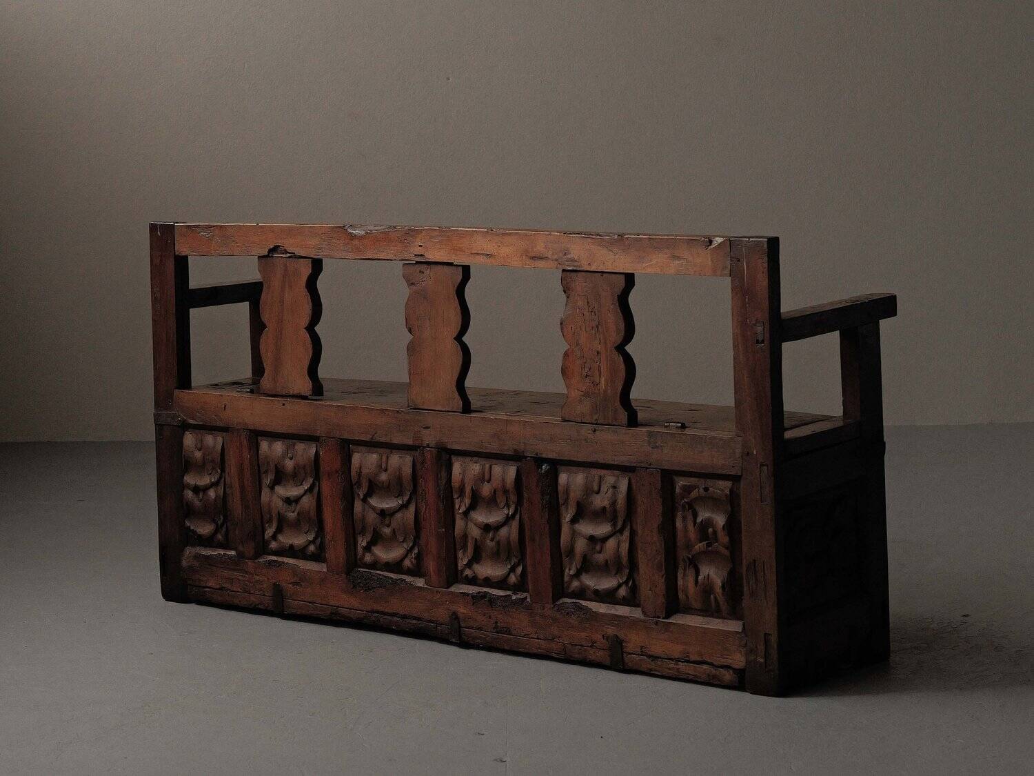 Carved solid wood bench-chest, 18th century