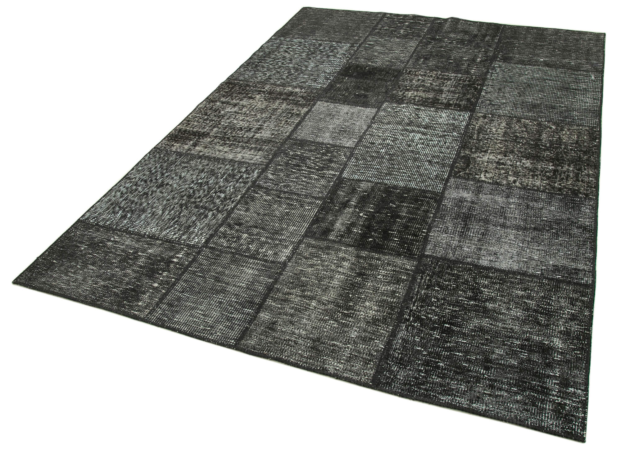 Hand-Knotted Oriental Overdyed 171 cm x 246 cm Black Patchwork Carpet