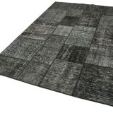 Hand-Knotted Oriental Overdyed 171 cm x 246 cm Black Patchwork Carpet