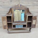 Art Deco Burmese Teak Barber Shelf Mirror