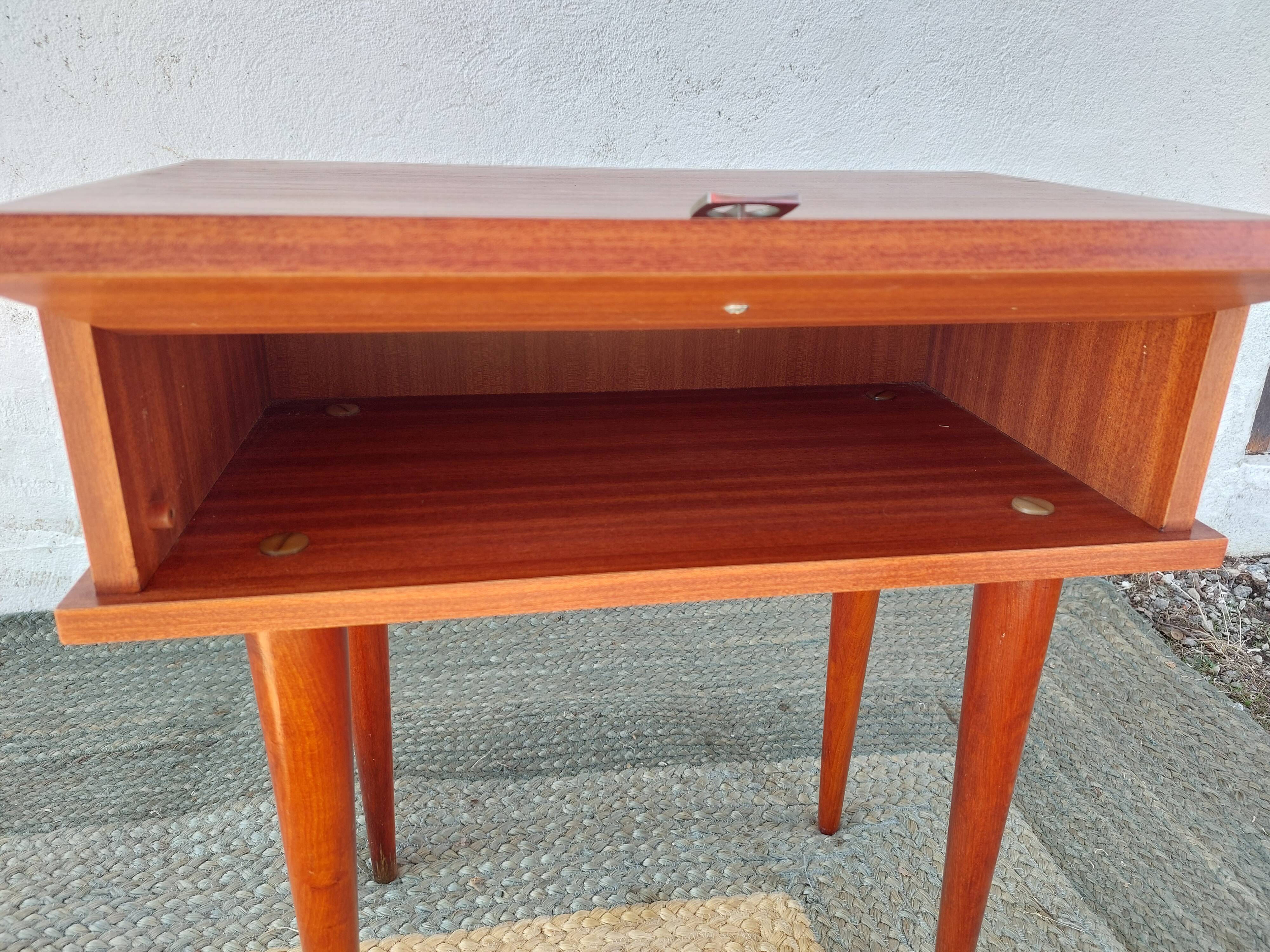 bedside table with spindle legs, vintage 70s