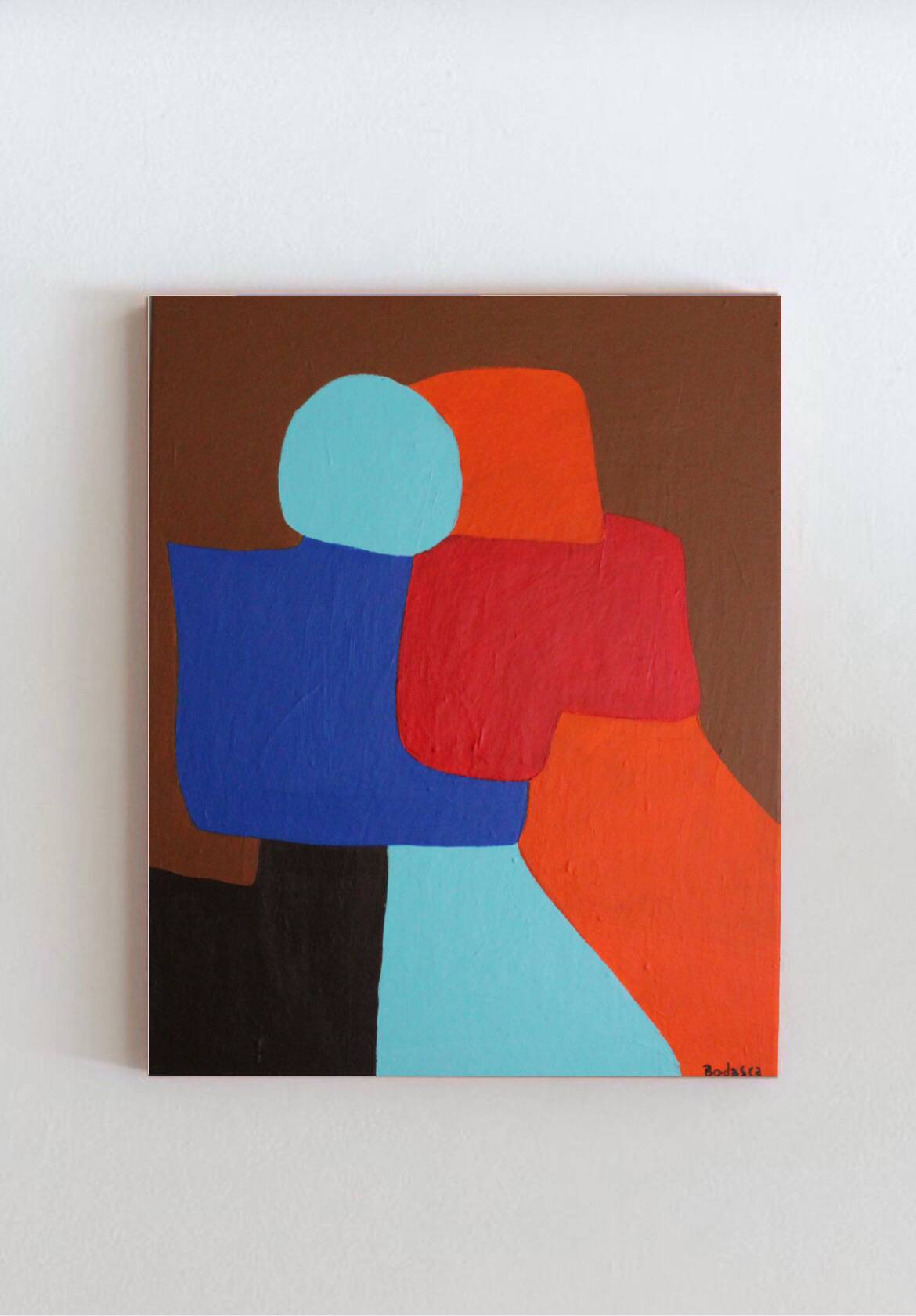 Peinture figurative minimaliste " A hug" 100x81cm