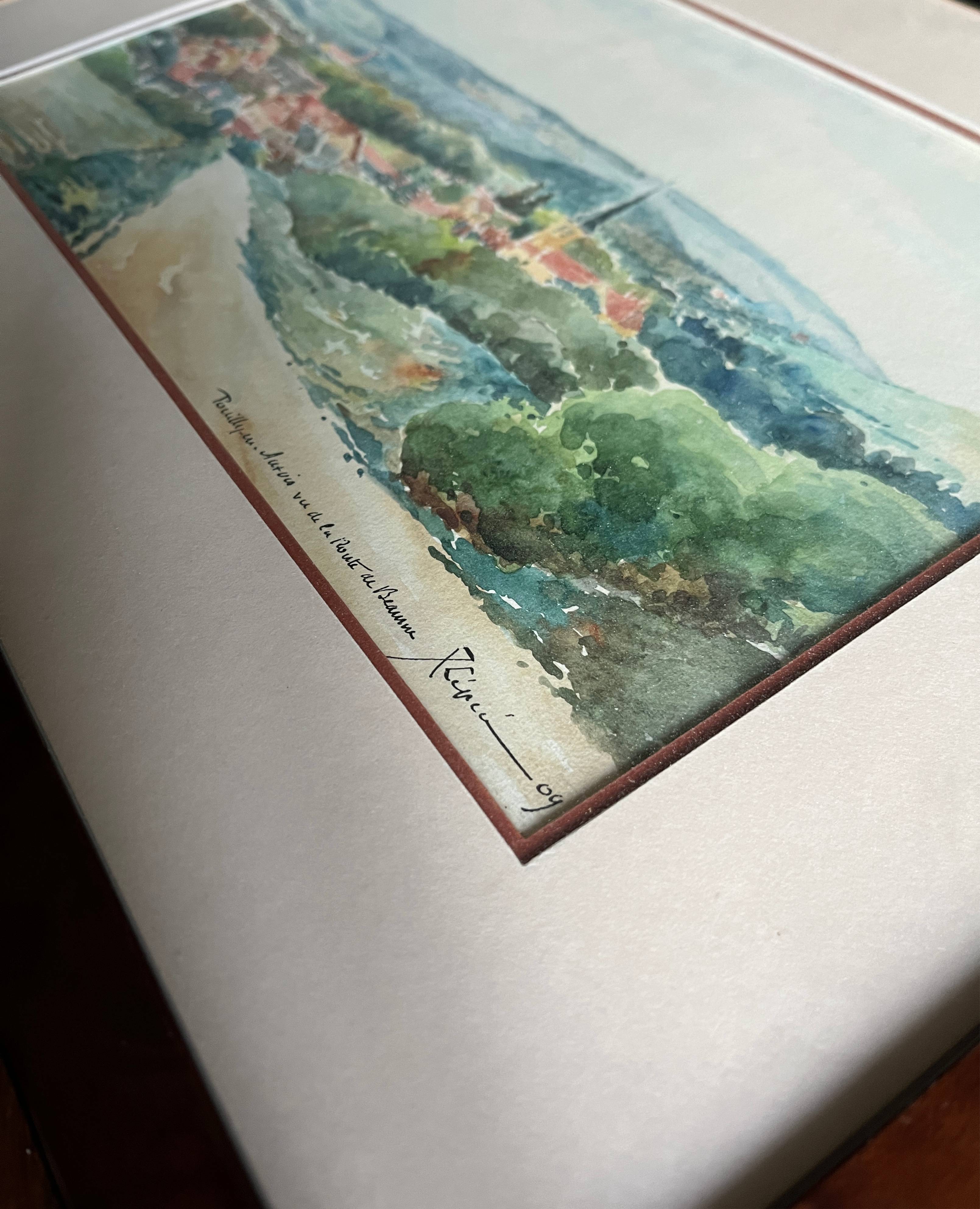 Watercolor painting 1909 "Pouilly-en-Auxois" (21) Signed Lépée + frame