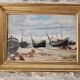 Oil on Panel - Marine Boats on Beach signed (to be identified)