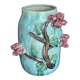 Large turquoise ceramic vase Athezza with raised floral decoration.