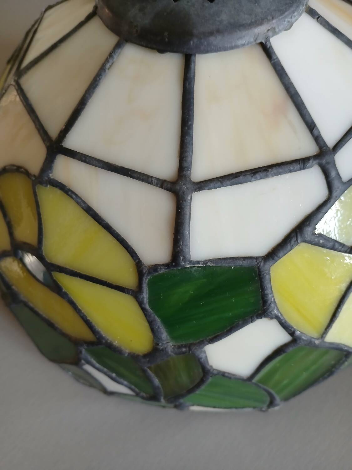 Antique stained glass and tin pendant light