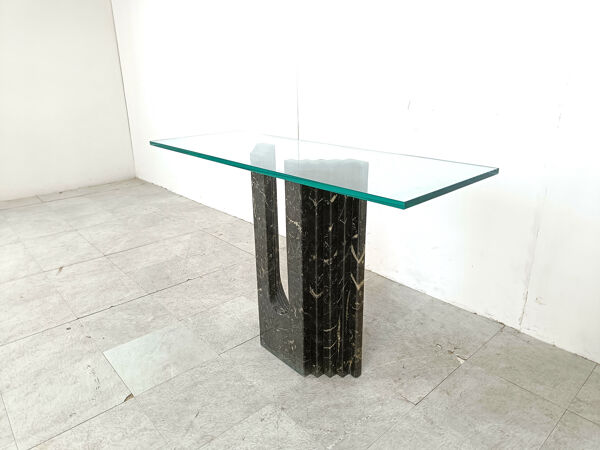 Table console en marbre noir vintage par Cattelan Italie, années 1980.