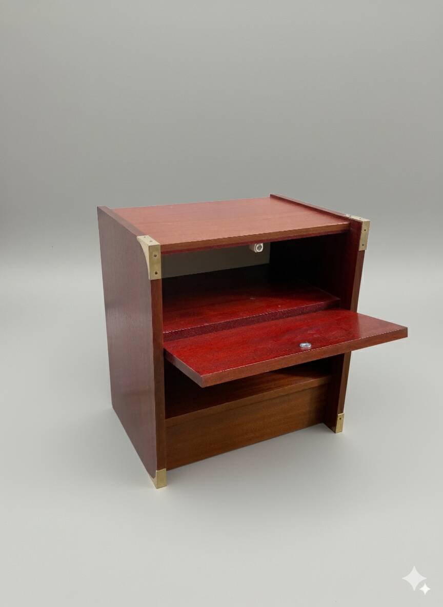 Modernist bedside table from the 1960s–70s with brass fittings