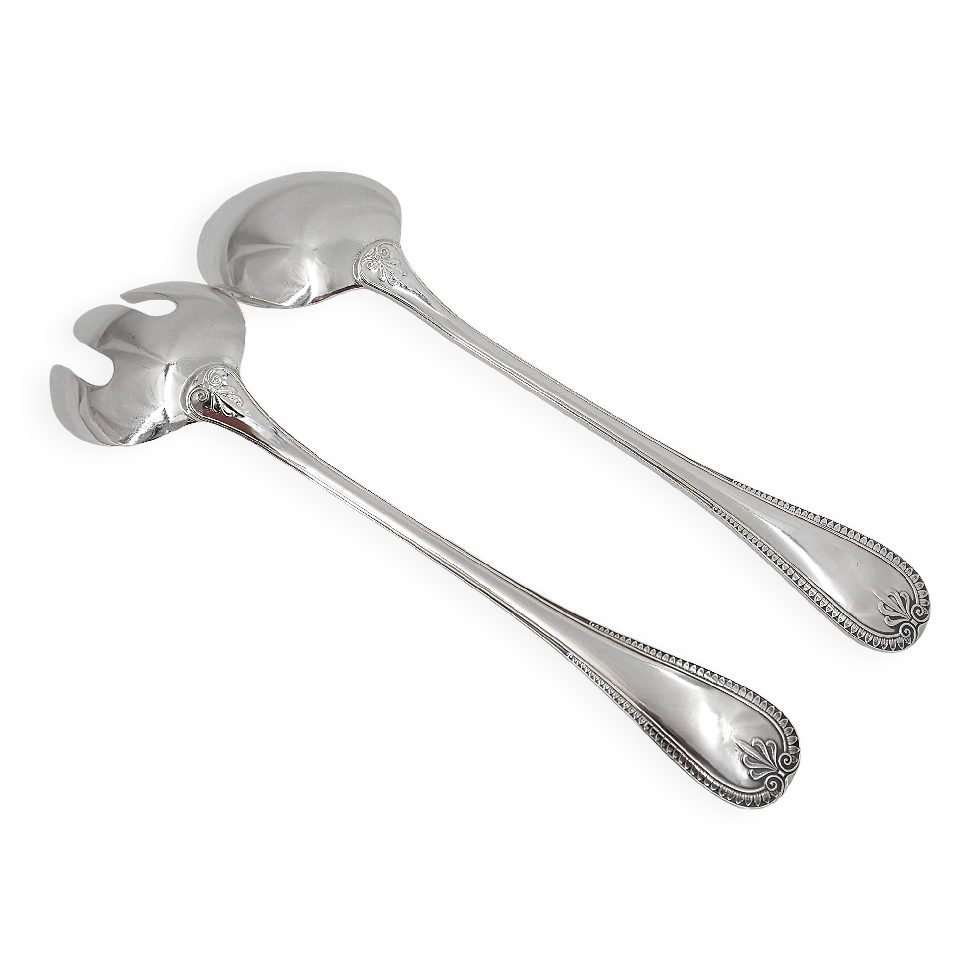 Christofle Malmaison, 2-piece salad serving set in silver-plated metal.