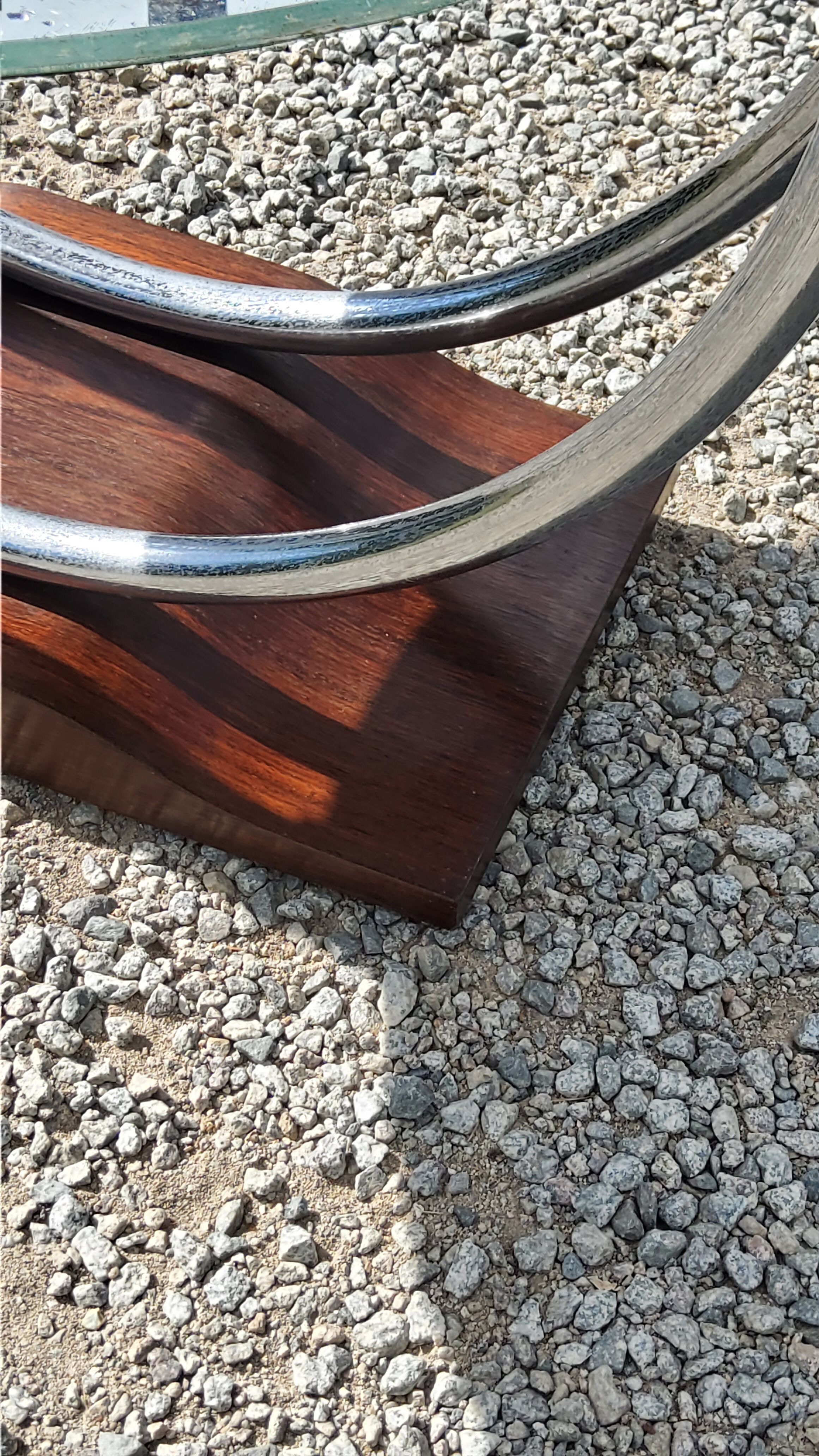 Art deco coffee table mirror base chrome and rosewood