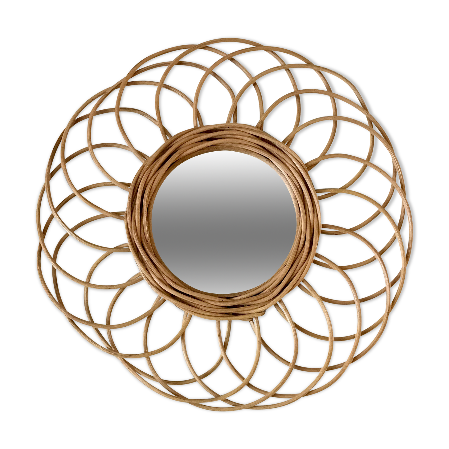 Vintage bamboo & rattan sun mirror