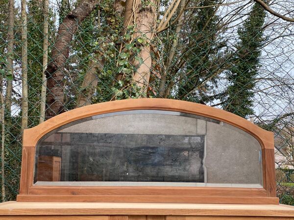 Miroir art déco sculpté en chêne massif brut, rénové