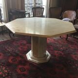 Octagonal travertine dining table