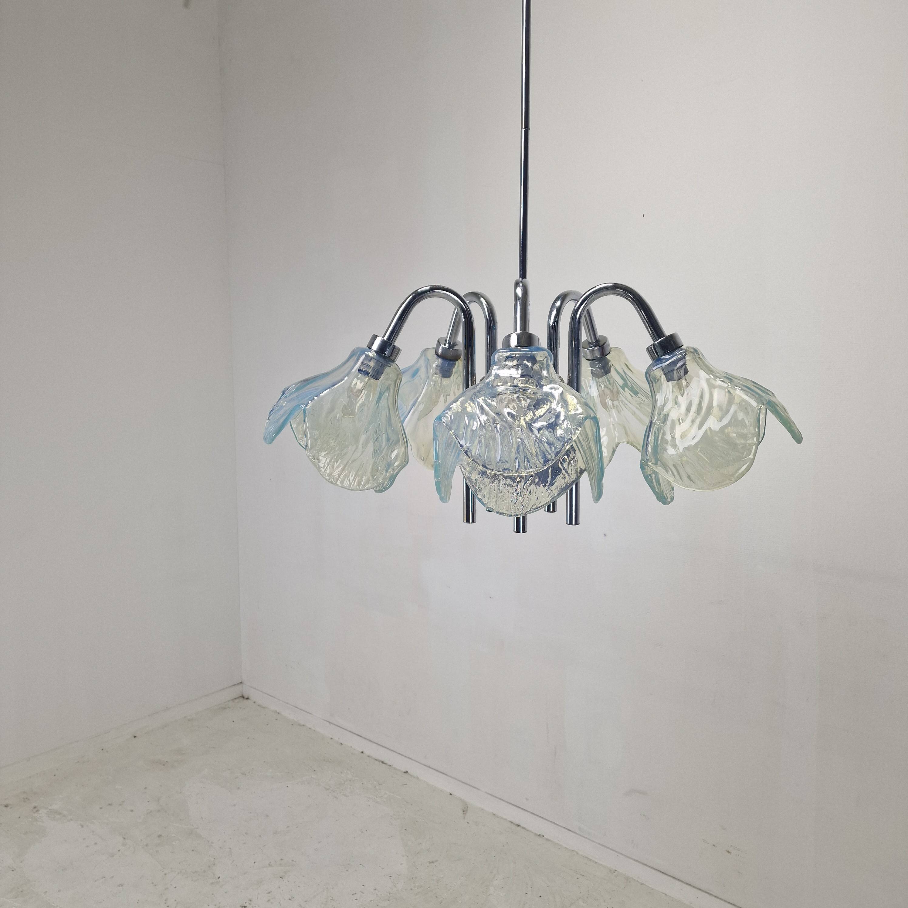 Italian Ceiling Lamp with Five Blue Murano Glass Lamshades – 1970s