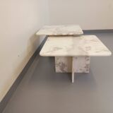 Pair of vintage nesting coffee tables in white marble from the 1970s.