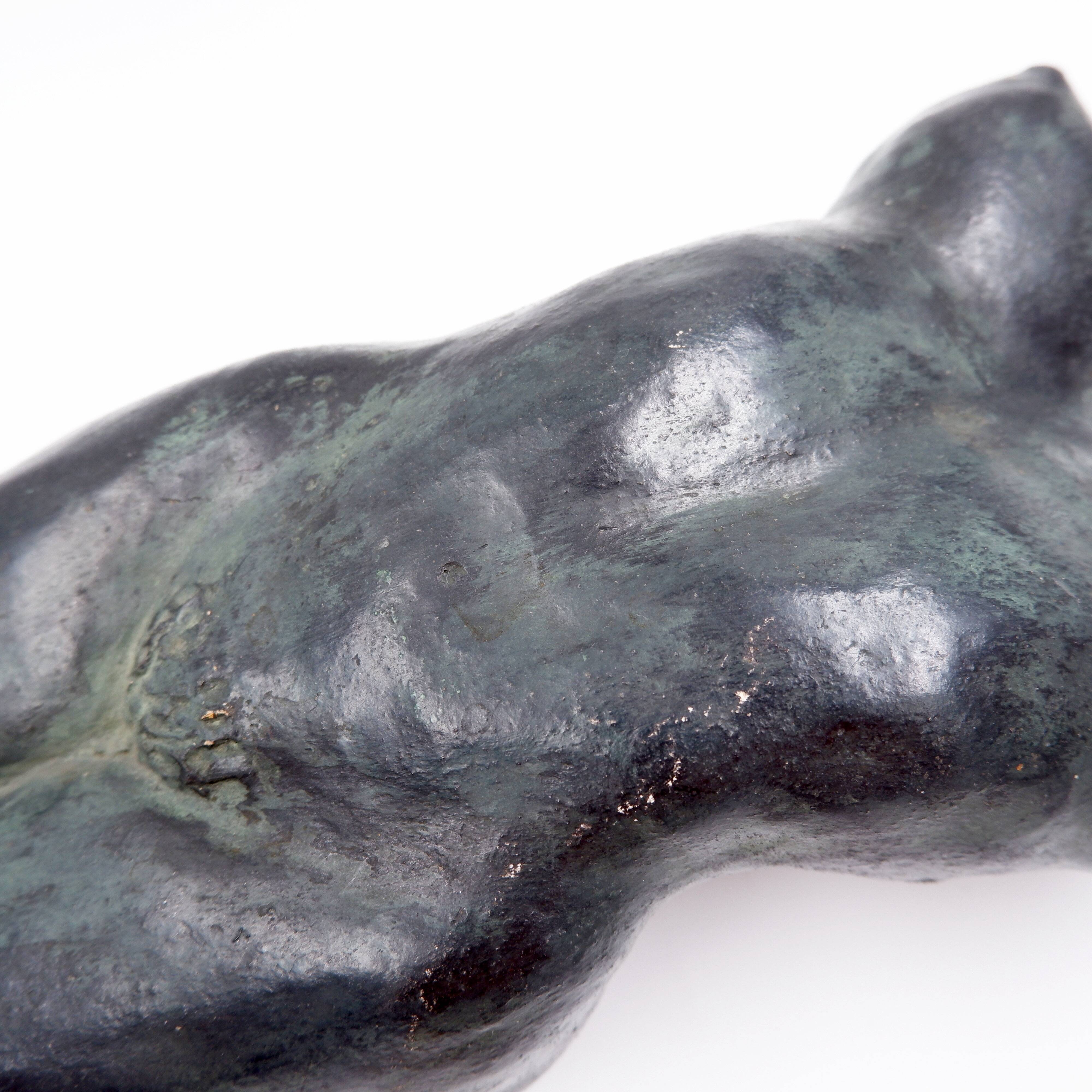 Nude sculpture in bronze-colored terracotta - Signed and dated