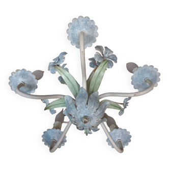 Chandelier flowers leaves polychrome metal