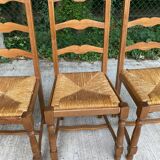 3 solid wood straw chairs, firm type, high back