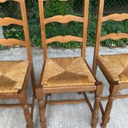 3 chaises bois massif paillées type ferme dossier haut