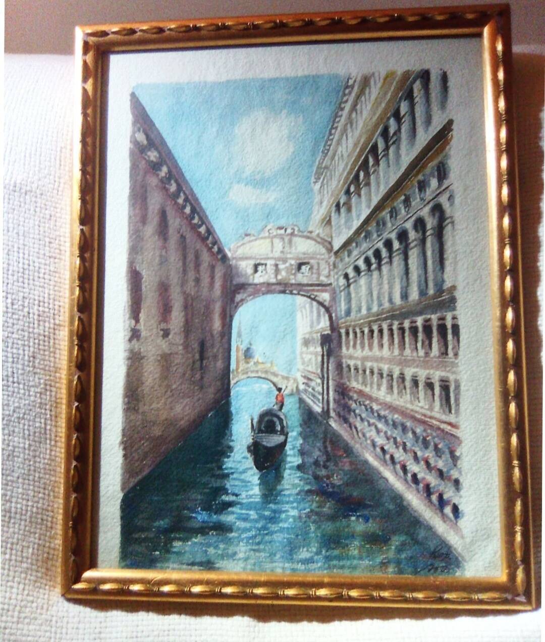 Watercolor of Venice, early 20th century/ Gondola/ Italy