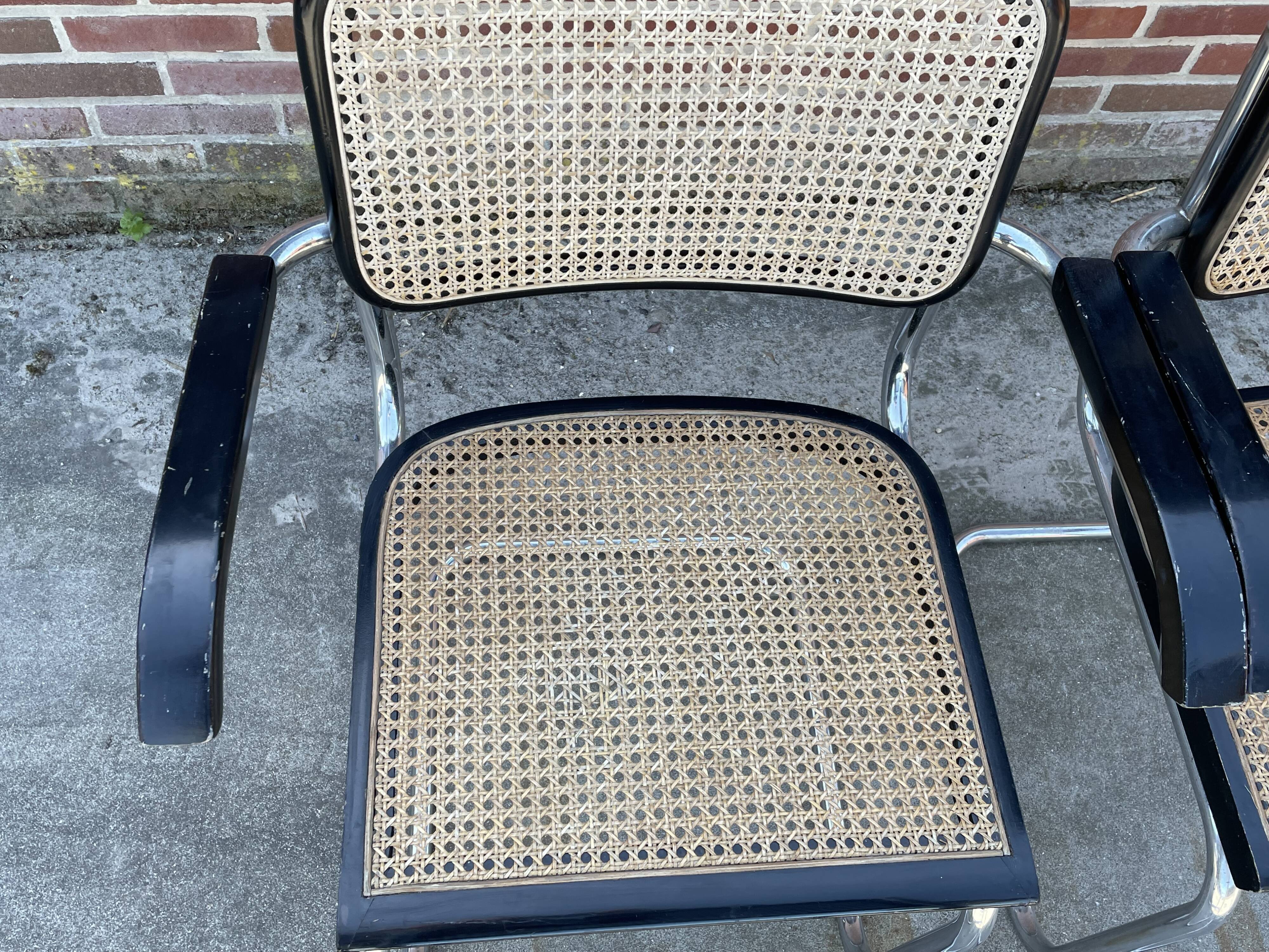 Set of 4 chairs model B64 Cesca with armrests in Black and Chrome