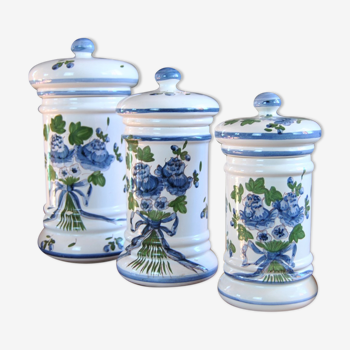 Series of three hand-painted cotton pots