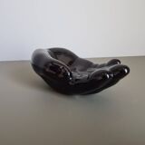 Vintage 1970s black ceramic hand-shaped trinket dish, retro decorative sculpture, centerpiece, home decor, soap dish